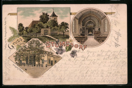 Lithographie Stumsdorf, Roegen`s Hotel, Pfarrkirche Mit Innenansicht  - Sonstige & Ohne Zuordnung