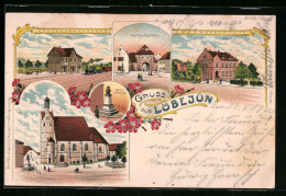 Lithographie Löbejün, Bahnhof, Hallesches Thor, Post Und Loewe-Denkmal  - Other & Unclassified