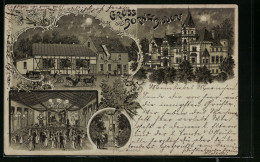 Mondschein-Lithographie Borne-Bisdorf, Gasthof Von A. Schuppe, Kriegerdenkmal  - Sonstige & Ohne Zuordnung