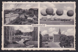 AK Bitterfeld, Ballonwettfliegen, Rosengarten, Bahnhof, Marktplatz  - Balloons