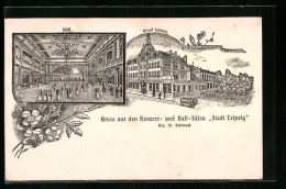 Lithographie Dresden, Konzert- Und Ball-Säle Stadt Leipzig Mit Saal  - Leipzig