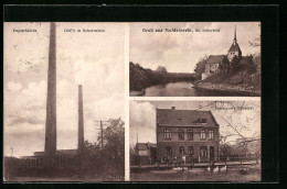 AK Muldenstein B. Bitterfeld, Papierfabrik, Naumann`s Bäckerei, Kirche  - Bitterfeld