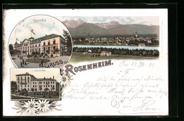 Vorläufer-Lithographie Rosenheim, 1895, Hotel Kaiserbad, Marienbad, Teilansicht  - Rosenheim