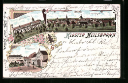 Lithographie Heilsbronn, Kloster Heilsbronn, Totalansicht, Münsterkirche, Münsterplatz  - Other & Unclassified