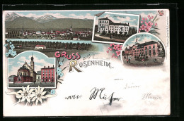 Lithographie Rosenheim, Hotel Kaiserbad, Marienbad, Kirche  - Rosenheim