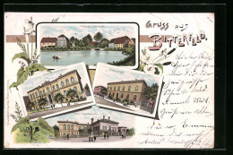 Lithographie Bitterfeld, Teich Mit Lobermühle, Kreis Ständehaus, Amtsgericht  - Bitterfeld