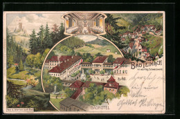 Lithographie Bad Teinach Im Schwarzwald, Badhotel Mit Innenansicht Des Speisesaals  - Bad Teinach
