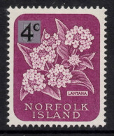 NORFOLK ISLAND 1966 SURCH DECIMAL CURRENCY  4c ON 5d BRIGHT PURPLE  " LANTANA " STAMP MNH - Norfolk Eiland