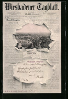 AK Wiesbaden, Teilansicht Durch Zerrissene Zeitung Wiesbadener Tageblatt 1901  - Other & Unclassified