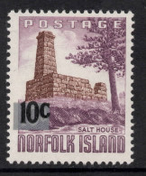 NORFOLK ISLAND 1966 SURCH DECIMAL CURRENCY " 10c ON 10d BROWN AND REDDISH VIOLET "SALT HOUSE"   MNH - Norfolk Island