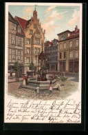 Lithographie Hannover, Ansicht Vom Holzmarktbrunnen  - Hannover