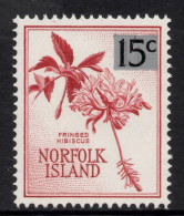 NORFOLK ISLAND 1966 SURCH DECIMAL CURRENCY " 15c ON 1s.1d CARMINE-RED"FRINGED HIBISCUS" STAMP  MNH - Isla Norfolk