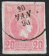GREECE 1889 Small Hermes Head  20 L Pale Rose On Pelure Paper Vl. 91 D - Used Stamps