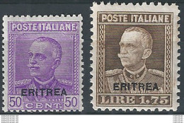 1928-29 Eritrea VE III 2v. Sopr. MNH Sassone N. 136/137 - Altri & Non Classificati