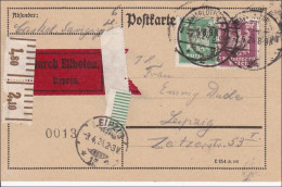 Weimar:  Postkarte Als Eilboten Von Leipzig 1924 - Storia Postale