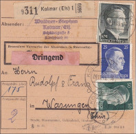 Elsass: Paketkarte Dringend Von Kolmar Nach Wasungen 1943 - Occupation 1938-45