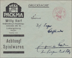 Gebühr Bezahlt: Spielwaren, Drucksache Brief Von Ludwigsburg - Cartas & Documentos