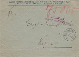 Gebühr Bezahlt: Färberei Münchberg, 1923, Nachweis ... - Storia Postale