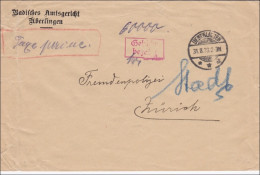Gebühr Bezahlt: Brief Aus Überlingen Nach Zürich, Amtsgericht 1923 - Brieven En Documenten
