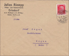 Bahnpost: Brief Von Erisdorf/Riedlingen Nach Engen Mit Bahnpost Stempel 1928 - Brieven En Documenten