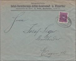 Bahnpost: Brief Von Karlsruhe Mit Zugstempel Radolfzell-Sigmaringen 1922 - Cartas & Documentos
