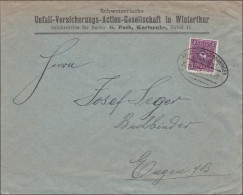 Bahnpost: Brief Von Karlsruhe Mit Zugstempel Radolfzell-Sigmaringen 1922 - Lettres & Documents