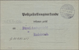 Postzustellurkunde Unterweissbach Nach Rudolstadt - Briefe U. Dokumente