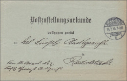 Postzustellurkunde Rudolstadt - Covers & Documents
