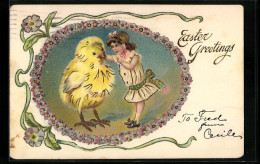 AK Osterküken Und Mädchen, Easter Greetings  - Ostern