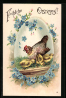 AK Osterküken Und Huhn, Vergissmeinnicht  - Easter
