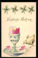 AK Fröhliche Ostern, Osterküken Und Kleeblätter  - Pâques