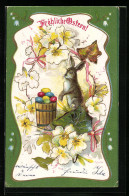 AK Osterhase Mit Blüten, Fröhliche Ostern  - Easter