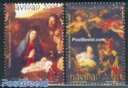 Uruguay 2001 Christmas, Paintings 2v, Mint NH, Religion - Angels - Christmas - Art - Paintings - Christendom