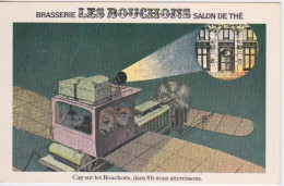 75 PARIS 01 -  BRASSERIE LES BOUCHONS SALON THE RUE DE HALLES - PUBLICITE - AVION VOLANT IMMITATION PROJECTEUR CINEMA - District 01
