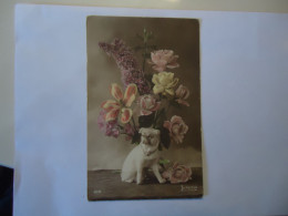 FRANCE   POSTCARDS GREETING DOGS AND FLOWERS - Dogs