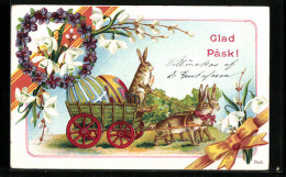 AK Osterhasen Ziehen Eine Bunte Eierkutsche  - Easter