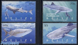 Belize/British Honduras 2004 Sharks 4v, Mint NH, Nature - Sport - Fish - Diving - Fishes
