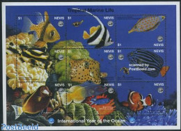 Nevis 1998 Int. Ocean Year 9v M/s, Mint NH, Nature - Fish - Fishes