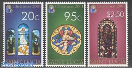 Saint Lucia 2001 Christmas 3v, Mint NH, Religion - Christmas - Art - Stained Glass And Windows - Noël