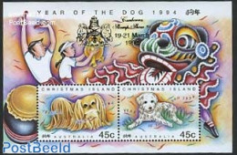 Christmas Islands 1994 Canberra Stamp Show S/s, Mint NH, Nature - Various - Dogs - Philately - New Year - Neujahr