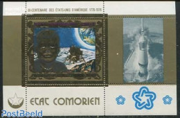 Comoros 1976 US Bicentenary S/s, Gold, Mint NH, History - Transport - American Presidents - US Bicentenary - Space Exp.. - Comores (1975-...)