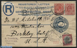 South Africa 1930 Registered Envelope 4d Blue, Uprated, R Nijlstroom, Sent To USA, Used Postal Stationary - Cartas