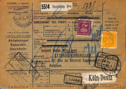 Sweden 1932 Parcel Card From Stockholm To Brussels, Postal History - Storia Postale
