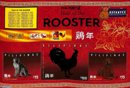 Philippines 2017 Year Of The Rooster ASEANPEX Overprint S/s, Mint NH, Nature - Dogs - Monkeys - Poultry - Filippine