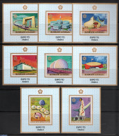 Ajman 1970 Expo Osaka 8 S/s, Mint NH, Transport - Various - Railways - World Expositions - Art - Modern Architecture - Trenes