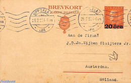 Sweden 1924 Postcard 20 öre Overprint, Used Postal Stationary - Covers & Documents