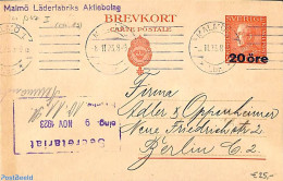 Sweden 1923 Postcard 20 öre Overprint, Used Postal Stationary - Brieven En Documenten