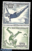 Germany, Empire 1936 Olympic Games Tete Beche Pair, Unused (hinged), Sport - Football - Olympic Games - Swimming - Neufs