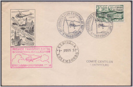 Strasbourg France First Helicopter Flight Cover To Luxembourg 1 June 1952, Red Postmark, Pictorial Cancellation Cover - Helicopters