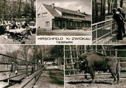 72729687 Hirschfeld Zwickau Gaststaette Terrasse Tierpark Esel Bison Hirschfeld  - Andere & Zonder Classificatie